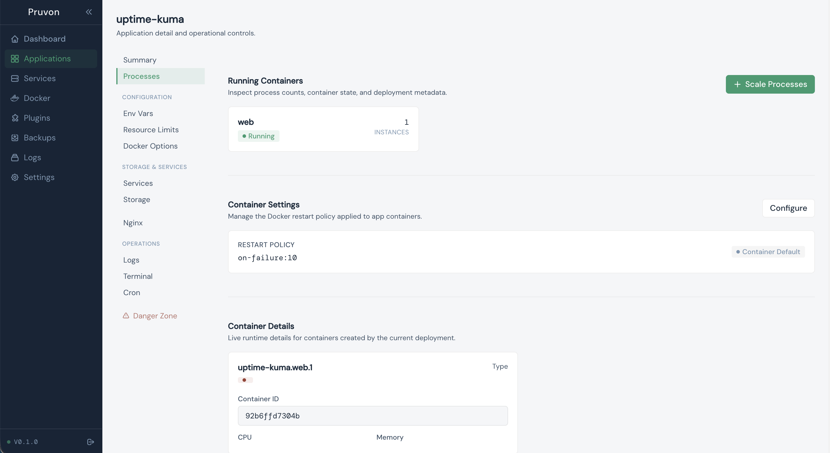 Pruvon — app process management view